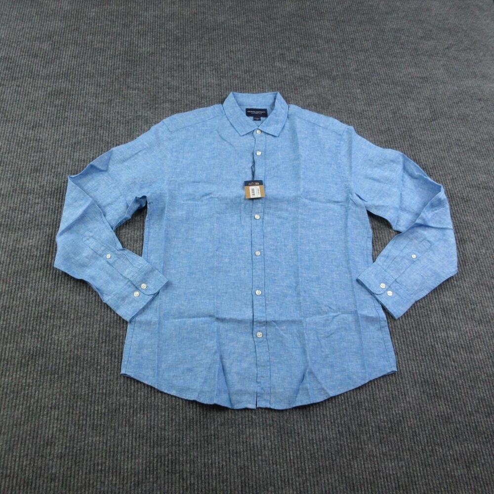 Charles Tyrwhitt Shirt Mens Large Blue Linen Button Up Extra Slim Fit NWT